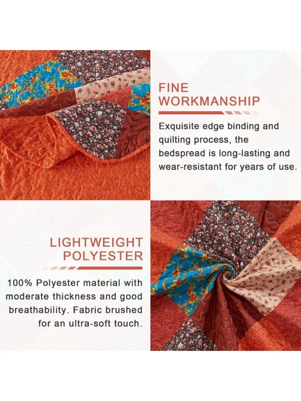 Multicolor Patchwork Twin Quilt Set - Soft Microfiber Lightweight Bedspread